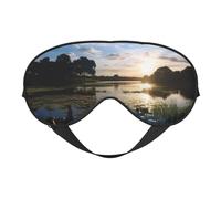 Masque de sommeil en soie avec imprimé scénique de pêche - Bandeau élastique pour les yeux - Pour la nuit et la sieste - Pour homme et femme