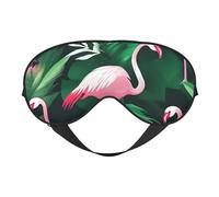 Masque de sommeil en soie avec motif flamant rose et oiseau vert avec sangle réglable confortable pour voyage bureau sieste