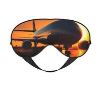 Masque de sommeil en soie imprimé avion au coucher du soleil avec sangle réglable confortable pour voyage bureau sieste