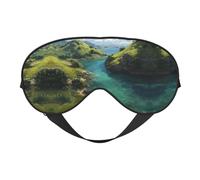 Masque de sommeil en soie imprimé collines vertes et eaux claires avec sangle réglable - Masque doux pour les yeux, pour bloquer les lumières, le sommeil, les voyages, la sieste, la méditation
