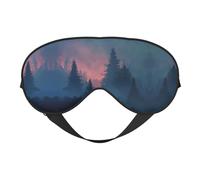 Masque de sommeil en soie imprimé forêt brumeuse avec sangle réglable - Masque doux pour les yeux - Pour bloquer les lumières, le sommeil doux, les voyages, la sieste, la méditation