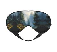 Masque de sommeil en soie imprimé paysage forestier avec sangle réglable - Masque doux pour les yeux, pour bloquer les lumières, le sommeil doux, les voyages, la sieste, la méditation