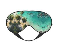 Masque de sommeil en soie imprimé plage tropicale avec sangle réglable - Masque doux pour les yeux - Pour bloquer les lumières, le sommeil doux, les voyages, la sieste, la méditation