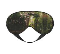 Masque de sommeil en soie imprimé rose grimpante sur fer avec sangle réglable - Masque doux pour les yeux - Pour bloquer les lumières, le sommeil doux, les voyages, la sieste, la méditation
