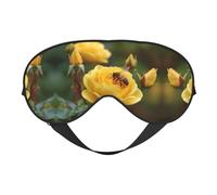 Masque de sommeil en soie imprimé rose jaune avec sangle réglable - Masque doux pour les yeux - Pour bloquer les lumières, le sommeil doux, les voyages, la sieste, la méditation