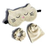 Masque de sommeil en velours pour les yeux de chat mignon avec sac cadeau + chouchou en peluche, masque de sommeil amusant pour enfants et adultes, cadeau pour elle FBA