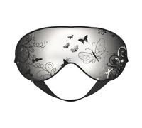 Masque de sommeil et masque pour les yeux en satin à imprimé papillons noirs et gris | Masques de sommeil profond pour homme et femme | Masque de sommeil doux pour nourrir la peau