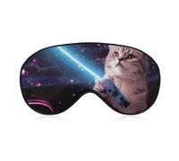 Masque de sommeil fantaisie motif chat spatial pour homme et femme avec sangle réglable - Masque occultant doux et respirant - Antidérapant - Essentiels de voyage