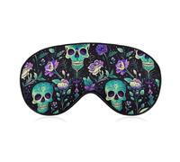 Masque de sommeil fleuri à motif de crâne de sucre pour femmes et hommes, masque doux pour les yeux, bandeau ajustable, 20 x 10 cm.