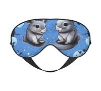 Masque de sommeil imprimé chinchillas bleu et lune pour homme et femme avec impression double face en soie douce