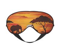 Masque de sommeil imprimé éléphant et girafe au coucher du soleil pour homme et femme - Masque doux et respirant