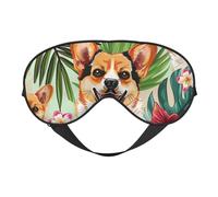 Masque de sommeil imprimé fleurs tropicales et corgi pour homme et femme - Masque doux et respirant
