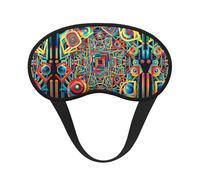 Masque de sommeil léger et confortable à rayures géométriques noires colorées, style années 80-90, avec sangle réglable pour dormir, travailler par quarts, sans pression