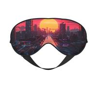 Masque de sommeil, masque de sommeil pour homme et femme, motif paysage urbain cyberpunk, néon et coucher de soleil