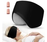 Masque de sommeil, masque pour les yeux avec tête réglable, cache-oreilles pour homme et femme, masque d'oreille et bandeau 2 en 1, couvre-yeux doux double face pour toutes les saisons pour dormeurs