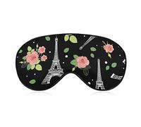 Masque de sommeil masque pour les yeux occultant pour homme femme compatible avec la tour Eiffel noire Paris mariage roses fleurs masque de sommeil, confortable doux sommeil bandeau pour la méditati