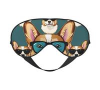 Masque de sommeil mignon avec impression de lunettes et moustaches de corgi pour femmes et hommes - Impression double face en soie douce