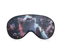 Masque de sommeil motif chat blanc avec fleurs pour homme et femme - Couverture des yeux avec sangle réglable - Doux et respirant - Occultant - Antidérapant - Essentiels de voyage