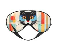 Masque de sommeil motif chat d'art moderne du milieu du siècle pour homme et femme - Masque pour les yeux double face avec sangle réglable, doux et soyeux, bloque la lumière et respirant, pour voyage