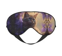 Masque de sommeil motif chat paresseux à fleurs violettes - Masque de sommeil double face pour homme et femme - Occultant pour dormir et voyager