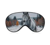 Masque de sommeil motif cheval gris dans un paysage d'hiver enneigé, masque pour les yeux bloquant la lumière, confortable et doux, couverture des yeux avec bande élastique, convient pour les hommes
