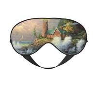 Masque de sommeil motif vague et phare de la côte - Masque doux pour les yeux - Sangle réglable - Aide au sommeil