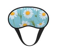 Masque de sommeil noir avec imprimé marguerite blanche sur fond bleu clair pour dormir en avion, masque de sommeil en polyester pour la maison et les voyages