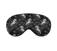 Masque de sommeil noir et blanc, motif chevaux sauvages et loups, bandeau artistique noir, sans pression, respirant et doux, occultant la lumière, indispensable en voyage