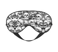 Masque de sommeil noir et blanc motif crânes bloquant la lumière réglable confortable doux couverture des yeux repos nocturne réversible