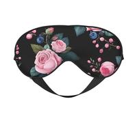 Masque de sommeil noir noir imprimé rose en soie pour les yeux en satin doux bandeau élastique ombre à paupières nuit voyage sieste pour femmes hommes