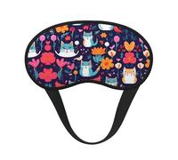 Masque de sommeil occultant amusant avec imprimé chats, oiseaux et fleurs - Couverture des yeux pour dormir sur le côté, doux et confortable, parfait pour les voyages, la méditation