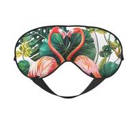 Masque de sommeil occultant avec motif flamant rose et feuilles rondes pour femmes, masque de sommeil avec sangle réglable, convient pour l'heure du coucher et les voyages