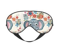 Masque de sommeil occultant avec sangle réglable, motif éléphant et hiboux avec imprimé floral, convient pour l'heure du coucher et les voyages