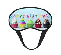 Masque de sommeil occultant coloré avec imprimé cupcakes Happy Birthday - Masque contour des yeux, parfait pour les voyages, la méditation et une utilisation de nuit