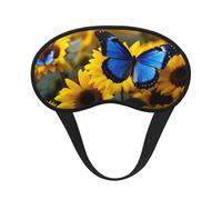 Masque de sommeil occultant en polyester avec motif tournesols jaunes avec papillons bleus 2 pour dormir en avion, pour la maison et les voyages