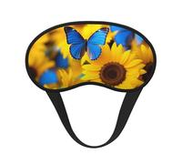 Masque de sommeil occultant en polyester avec motif tournesols jaunes avec papillons bleus, pour la maison et les voyages