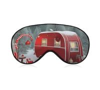 Masque de sommeil occultant motif campeur de Noël rouge en tissu ventilé, style de port réglable, masque de sommeil zéro pression, doux pour la peau, pour homme et femme