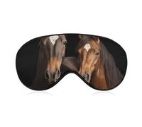 Masque de sommeil occultant motif deux chevaux debout sur fond noir, tissu ventilé, style de port réglable, masque de sommeil sans pression, doux pour la peau, pour homme et femme