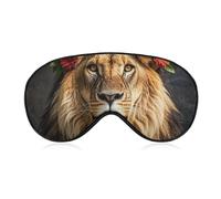 Masque de sommeil occultant motif lion africain portant une fleur sur la tête, tissu ventilé, style de port réglable, masque de sommeil sans pression, doux pour la peau, pour homme et femme