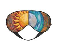Masque de sommeil orange soleil et lune hippie imprimé mandala avec sangle réglable, couverture des yeux confortable pour voyage, yoga, sieste, sommeil et relaxation