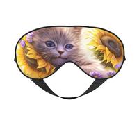 Masque de sommeil pour homme et femme - Masque de voyage doux pour les yeux de chat paresseux et de marguerite - Masque de sommeil occultant à boucle réglable pour homme et femme - Bandeau amusant