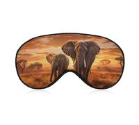 Masque de sommeil pour les yeux avec 2 grands éléphants - Beau paysage africain - Masque de sommeil pour homme et femme - Sangle réglable - Pour voyage, yoga, sieste, travail