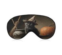 Masque de sommeil pour les yeux avec chaton noir portant un chapeau de sorcière vintage pour homme et femme avec sangle réglable pour voyage, yoga, sieste, travail