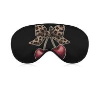 Masque de sommeil pour les yeux avec deux cerises rouges attachées avec nœud imprimé léopard pour homme et femme avec sangle réglable pour voyage, yoga, sieste, travail
