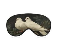 Masque de sommeil pour les yeux avec deux colombes blanches perchées sur une branche à feuilles persistantes, masque de sommeil pour homme et femme, sangle réglable, pour voyage, yoga, sieste, travail