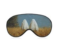 Masque de sommeil pour les yeux avec deux fantômes blancs à la campagne - Masque de sommeil pour homme et femme - Sangle réglable - Pour voyage, yoga, sieste, travail