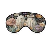 Masque de sommeil pour les yeux avec deux fantômes fantaisistes et fleurs sauvages, masque de sommeil pour homme et femme, sangle réglable, pour voyage, yoga, sieste, travail
