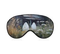 Masque de sommeil pour les yeux avec deux fantômes mignons dans le jardin, vieille maison, masque de sommeil pour homme et femme, sangle réglable, pour voyage, yoga, sieste, travail