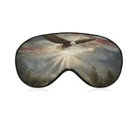 Masque de sommeil pour les yeux avec drapeau américain et aigle volant des montagnes - Masque de sommeil pour homme et femme - Sangle réglable - Pour voyage, yoga, sieste, travail