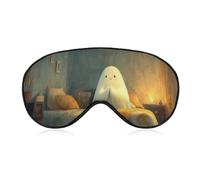 Masque de sommeil pour les yeux avec fantôme mignon à genoux sur le lit en prière, masque de sommeil pour homme et femme, sangle réglable, pour voyage, yoga, sieste, travail
